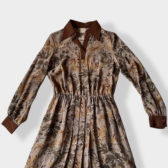 VINTAGE 60s-70s Dress dagger collar pleated midi fit & flare Cottagegore XS - Picture 7 of 16